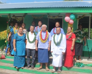 Acting Prime Minister Tuitama Dr. Talalelei Tuitama flanked by Japanese Ambassador after the dedication of the new Anoamaa College building